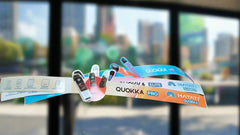 Colorful windows stickers with quokka brand names 