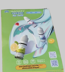 Hayati Promax NIC salts flavours double sided A4 leaflets
