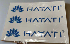 Sheet of Hayati stickers with blue lotus design on a white background